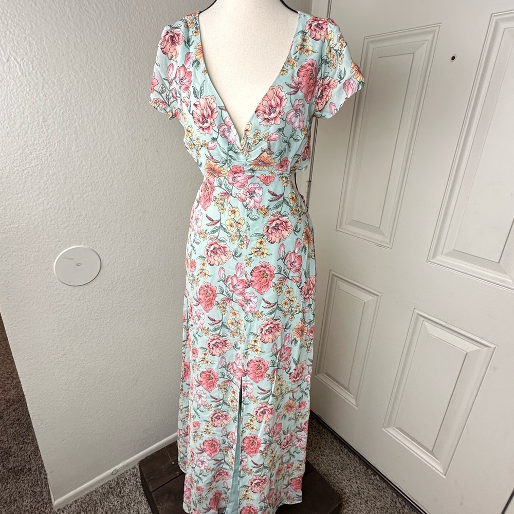 Forever 21 Pink and Blue Floral Maxi Dress